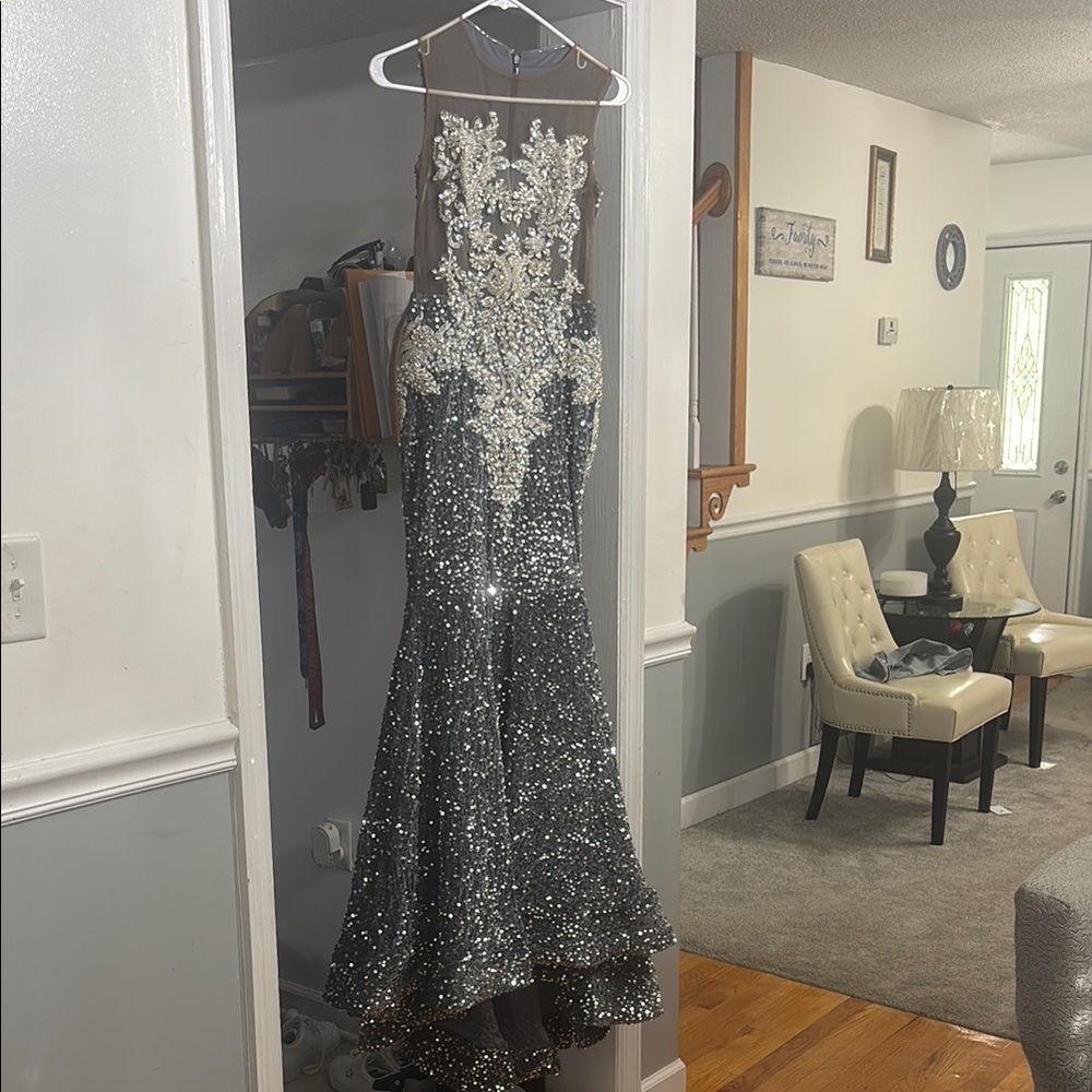 Elegant Sequin Gown with Floral Embellishments prom dress petite